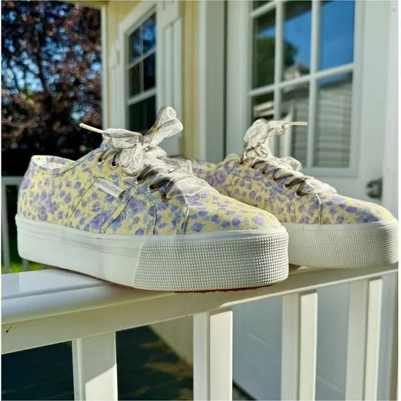 LoveShackFancy Superga FanCot Bindings Purple Floral Platform Sneakers 10.5