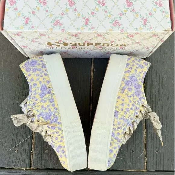 LoveShackFancy Superga FanCot Bindings Purple Floral Platform Sneakers 10.5
