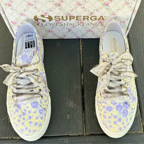 LoveShackFancy Superga FanCot Bindings Purple Floral Platform Sneakers 10.5