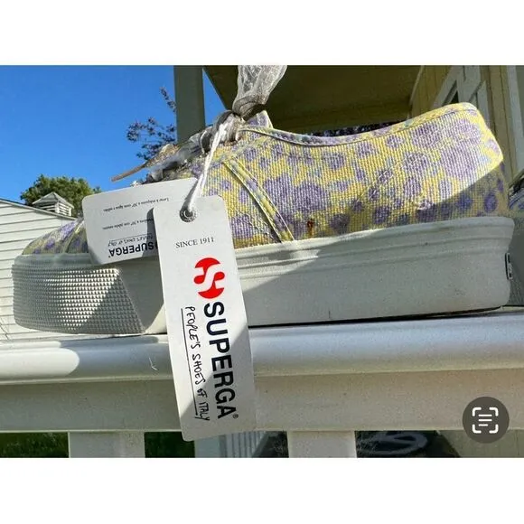 LoveShackFancy Superga FanCot Bindings Purple Floral Platform Sneakers 10.5
