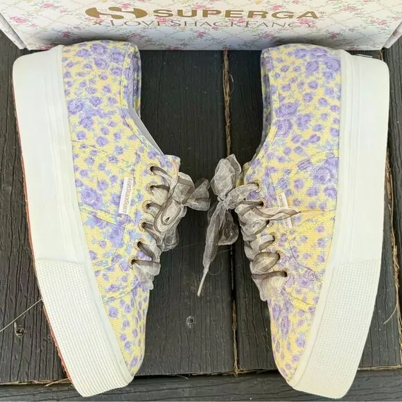 LoveShackFancy Superga FanCot Bindings Purple Floral Platform Sneakers 10.5