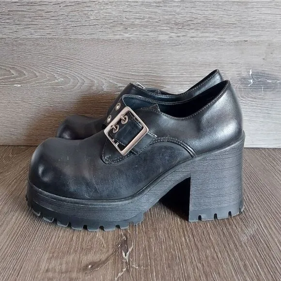 Lower East Side Vintage 90s Y2K Black Chunky Heel Platform Punk Goth Shoes Sz 8