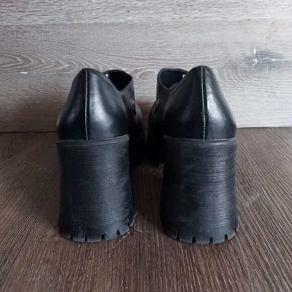 Lower East Side Vintage 90s Y2K Black Chunky Heel Platform Punk Goth Shoes Sz 8