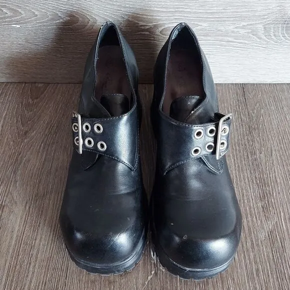 Lower East Side Vintage 90s Y2K Black Chunky Heel Platform Punk Goth Shoes Sz 8