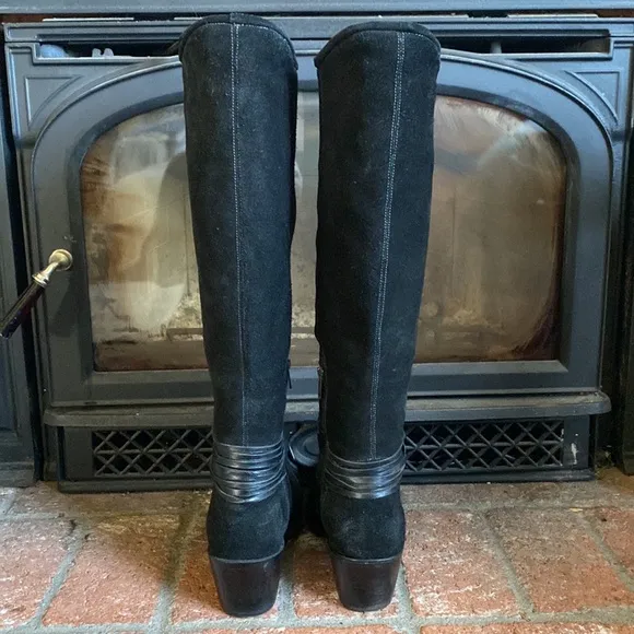 Lucchese Ellie Black round Toe Suede Boots Over Knee Heeled Boot Size 10