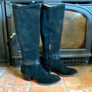 Lucchese Ellie Black round Toe Suede Boots Over Knee Heeled Boot Size 10
