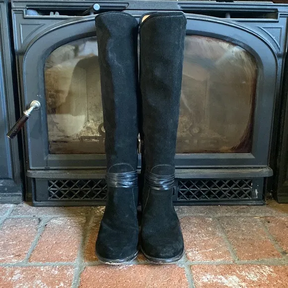 Lucchese Ellie Black round Toe Suede Boots Over Knee Heeled Boot Size 10