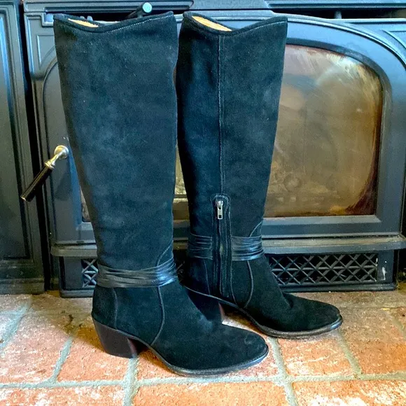 Lucchese Ellie Black round Toe Suede Boots Over Knee Heeled Boot Size 10