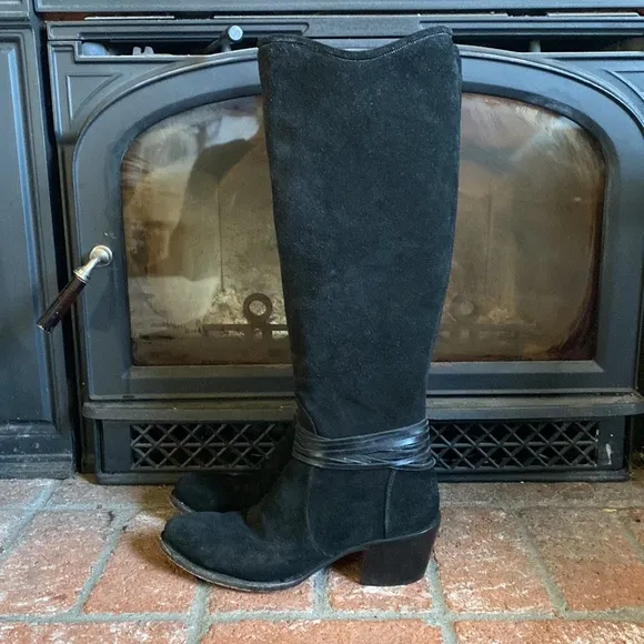 Lucchese Ellie Black round Toe Suede Boots Over Knee Heeled Boot Size 10