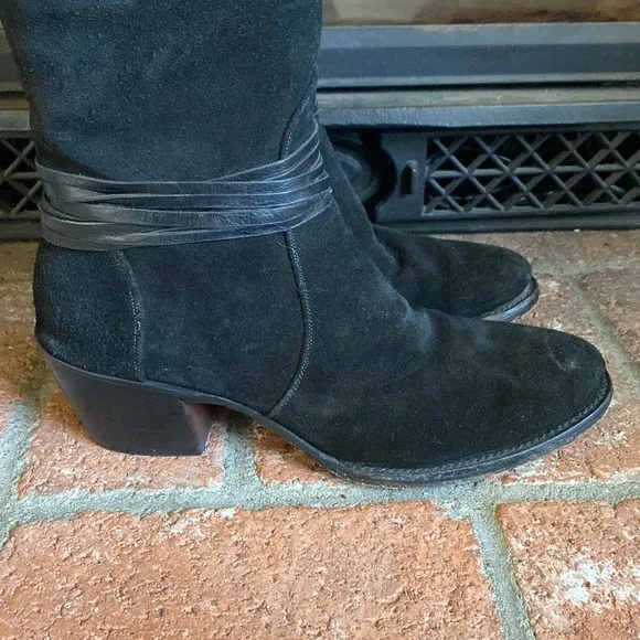 Lucchese Ellie Black round Toe Suede Boots Over Knee Heeled Boot Size 10