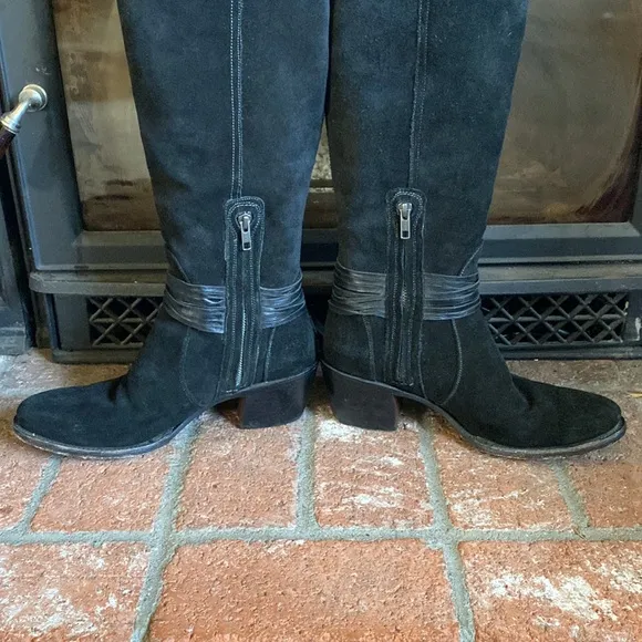 Lucchese Ellie Black round Toe Suede Boots Over Knee Heeled Boot Size 10
