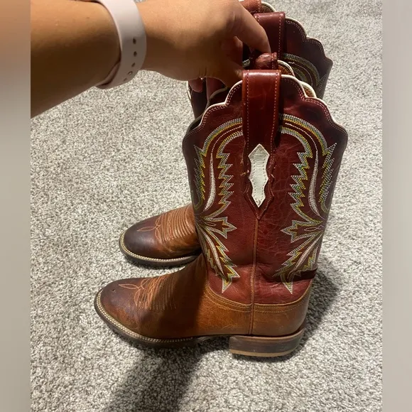 Lucchese Vintage Leather EmbroideredWestern Cowboy Boots Cowgirl Red Size 7