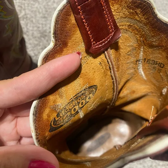 Lucchese Vintage Leather EmbroideredWestern Cowboy Boots Cowgirl Red Size 7
