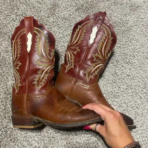 Lucchese Vintage Leather EmbroideredWestern Cowboy Boots Cowgirl Red Size 7