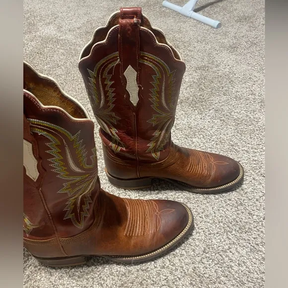 Lucchese Vintage Leather EmbroideredWestern Cowboy Boots Cowgirl Red Size 7