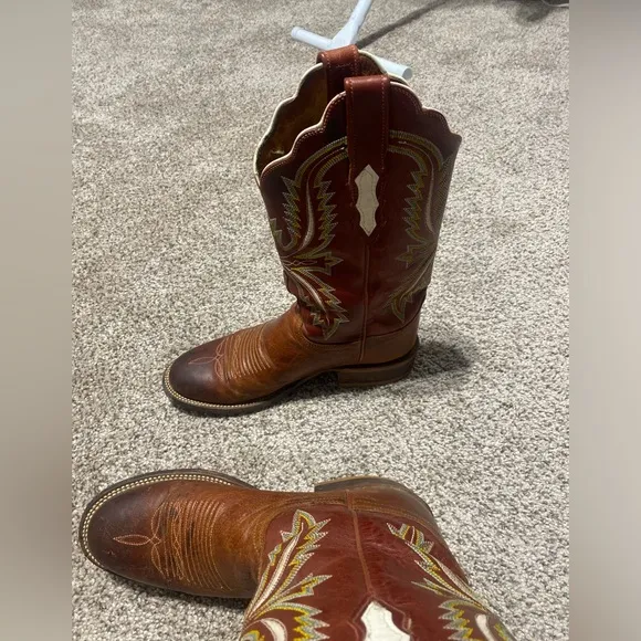 Lucchese Vintage Leather EmbroideredWestern Cowboy Boots Cowgirl Red Size 7