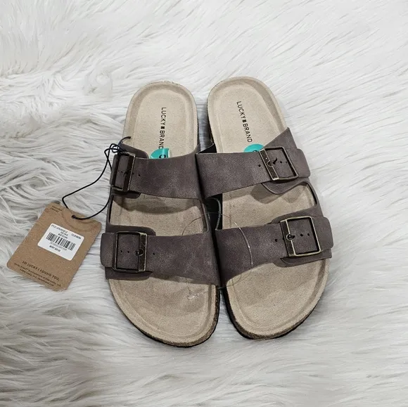 Lucky brand blanc  footbed  double buckle  slides sandals