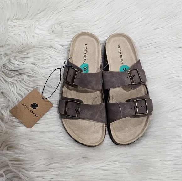 Lucky brand blanc  footbed  double buckle  slides sandals