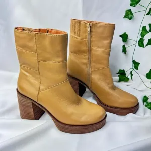Lucky Brand Shoes Lk-Omarey Natural Leather Platform Heeled Ankle Boots 9M
