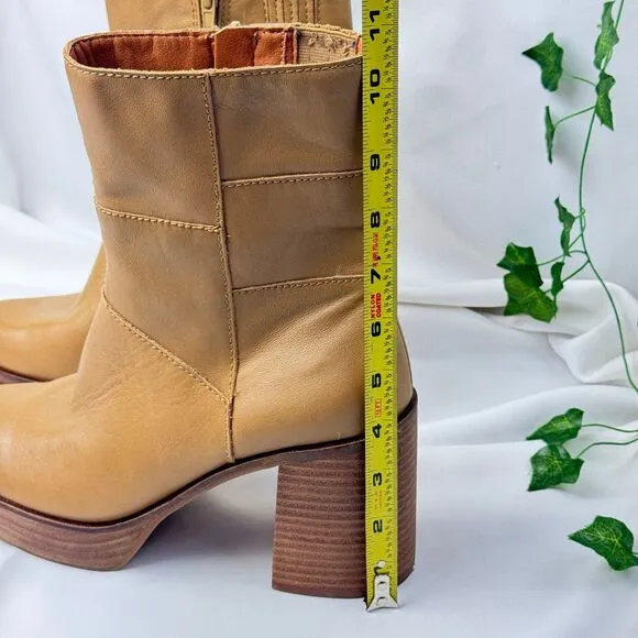 Lucky Brand Shoes Lk-Omarey Natural Leather Platform Heeled Ankle Boots 9M