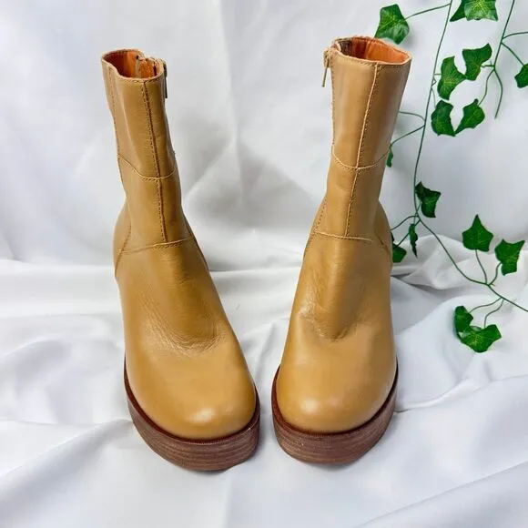 Lucky Brand Shoes Lk-Omarey Natural Leather Platform Heeled Ankle Boots 9M