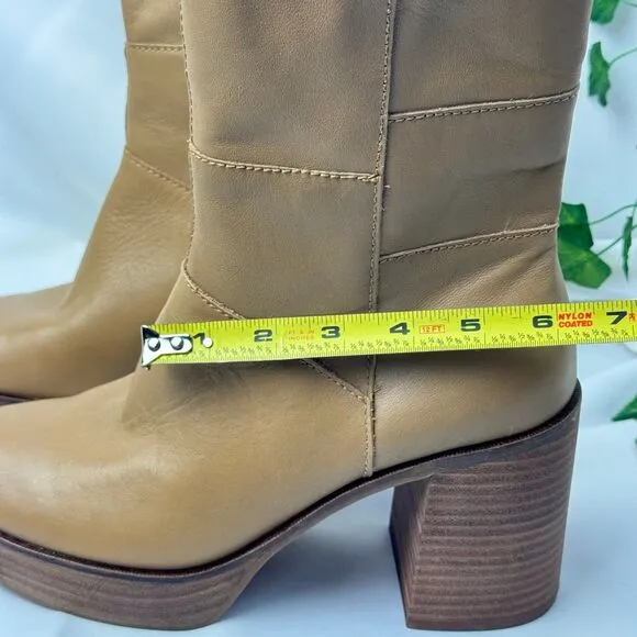 Lucky Brand Shoes Lk-Omarey Natural Leather Platform Heeled Ankle Boots 9M