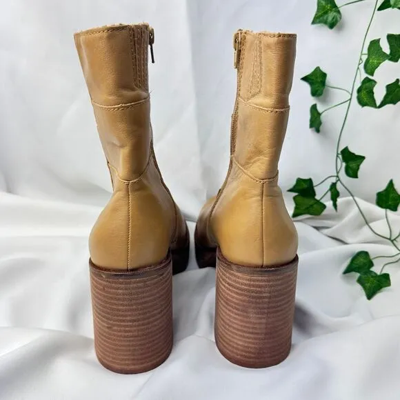 Lucky Brand Shoes Lk-Omarey Natural Leather Platform Heeled Ankle Boots 9M