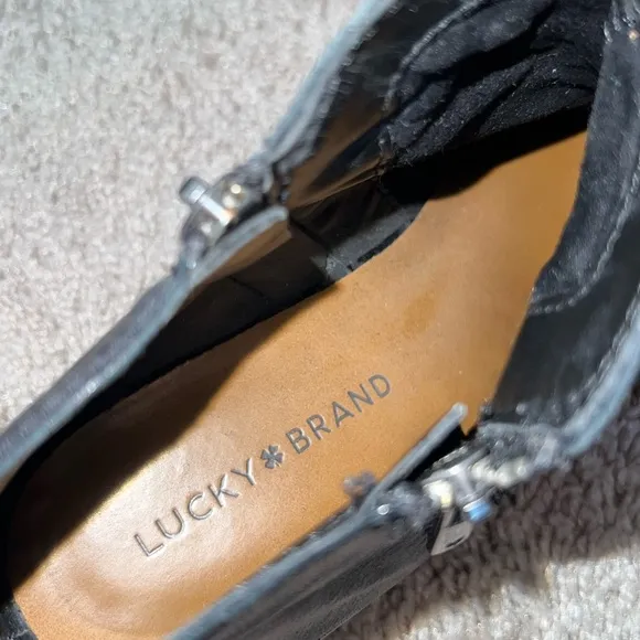 Lucky Brand Womens Leather Almond Toe Stacked Heel Ankle Boots Black 8.5