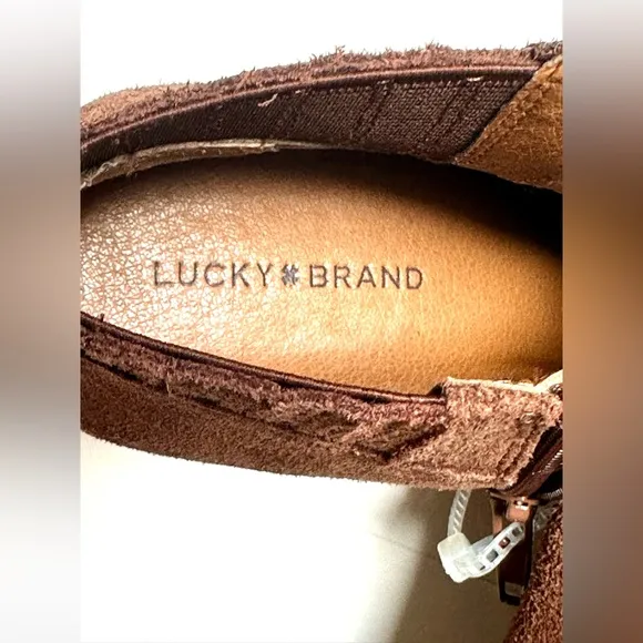 Lucky Brand Zorla Leather Wedged Zip Ankle Booties size 8/39 NWT