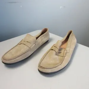 M Gemi Men Penny Loafers Shoes 44.5 US 11.5 Beige Suede Leather Classic 652
