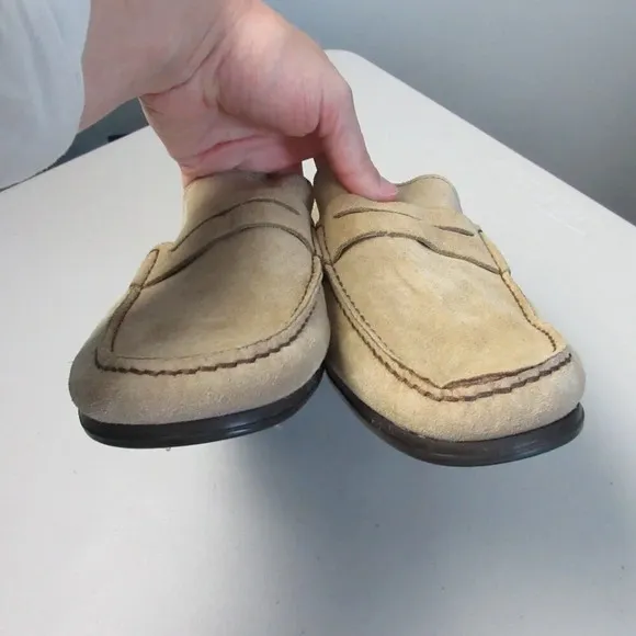 M Gemi Men Penny Loafers Shoes 44.5 US 11.5 Beige Suede Leather Classic 652