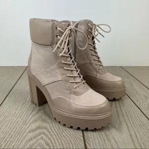 Madden Girl Roguee Chunky Lug Heel Lace-up Work Boots 10M Putty $80