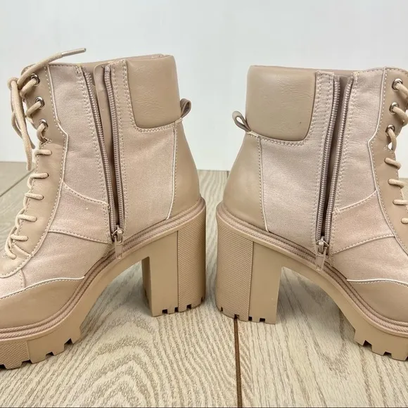 Madden Girl Roguee Chunky Lug Heel Lace-up Work Boots 10M Putty $80