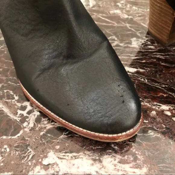 MADEWELL Billie Leather Stacked Heel Ankle Boots in Black