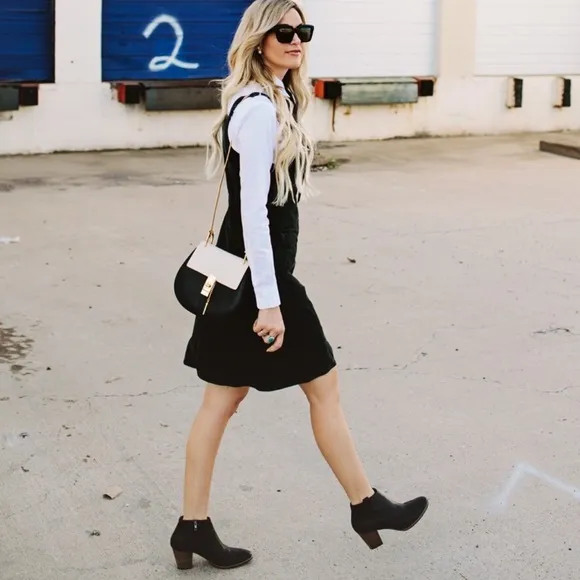MADEWELL Billie Leather Stacked Heel Ankle Boots in Black