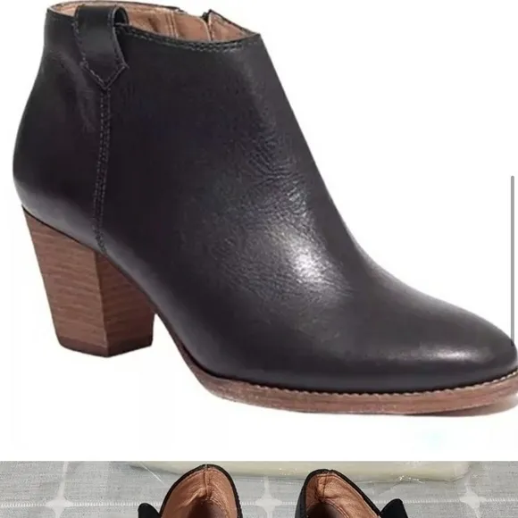 MADEWELL Billie Leather Stacked Heel Ankle Boots in Black