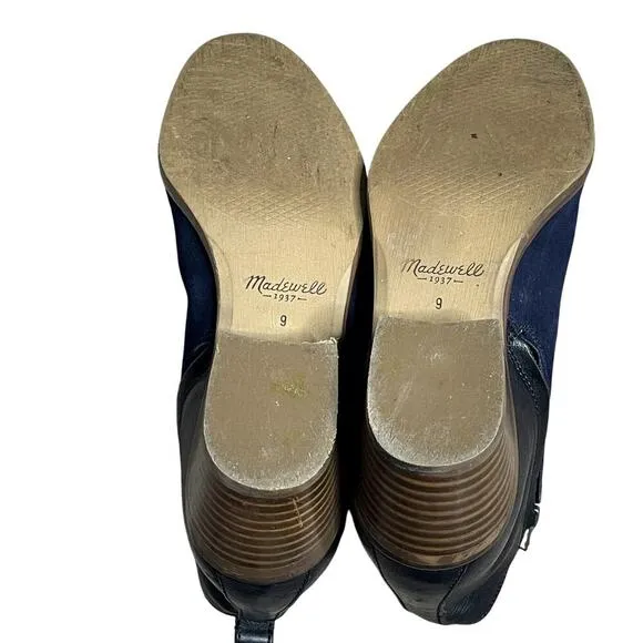MADEWELL  BLUE AND BLACK CHARLEY ANKLE  LEATHER BOOTS SIZE 9