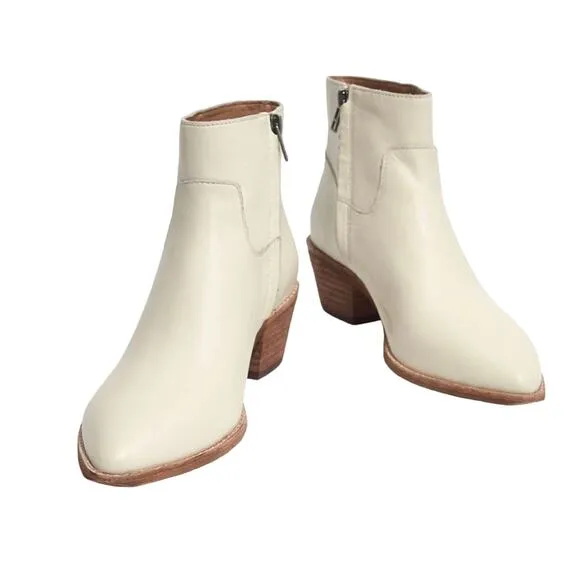 MADEWELL Charley Leather Boot Women Sz 9 Cream Cowgirl Cottage Romantic Western