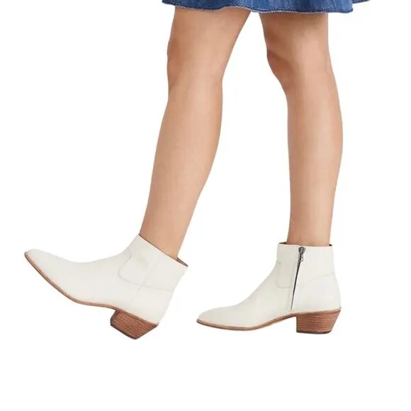 MADEWELL Charley Leather Boot Women Sz 9 Cream Cowgirl Cottage Romantic Western