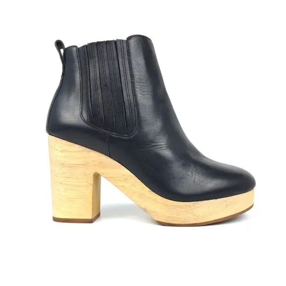 MADEWELL Marco Clog Wooden Platform Chelsea Boots Minimal Boho Black Leather 8
