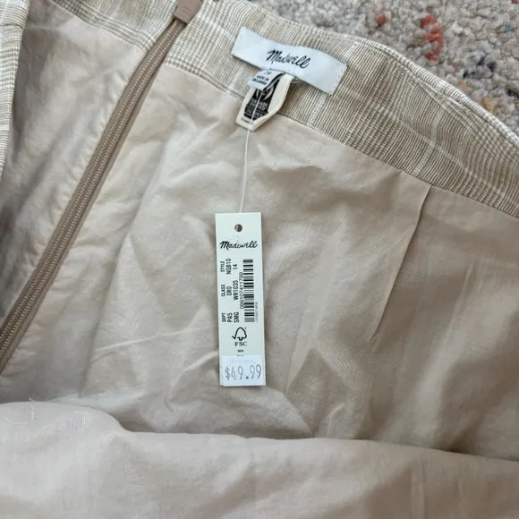 Madewell Plaid Mini Skirt Tan Beige Career Casual Lined Size 14