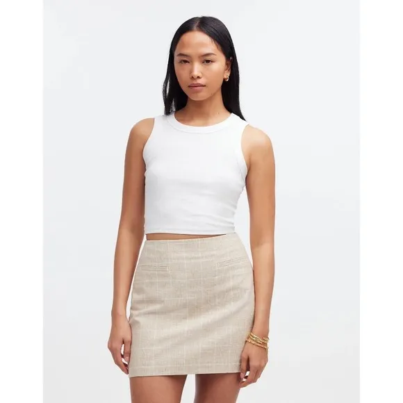 Madewell Plaid Mini Skirt Tan Beige Career Casual Lined Size 14