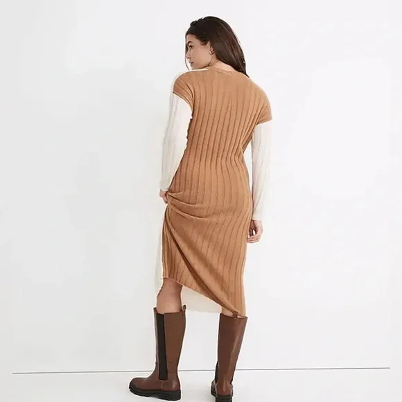 Madewell (Re)sourced Ribbed Midi Sweater Dress Small Alpaca Wool Color block S