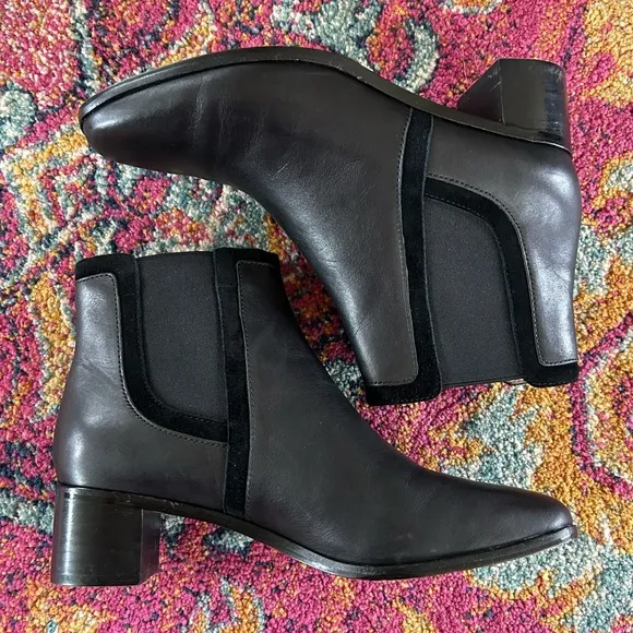 Madewell | Women’s black leather/suede pull on ankle boots, black heels, size 8