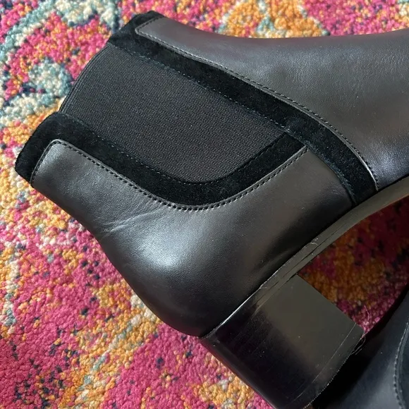 Madewell | Women’s black leather/suede pull on ankle boots, black heels, size 8