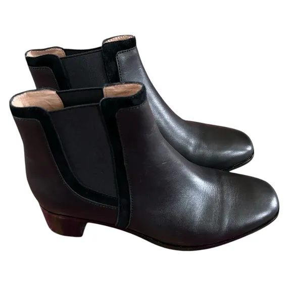 Madewell | Women’s black leather/suede pull on ankle boots, black heels, size 8