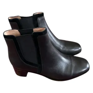 Madewell | Women’s black leather/suede pull on ankle boots, black heels, size 8