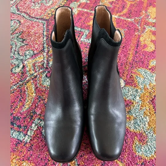 Madewell | Women’s black leather/suede pull on ankle boots, black heels, size 8