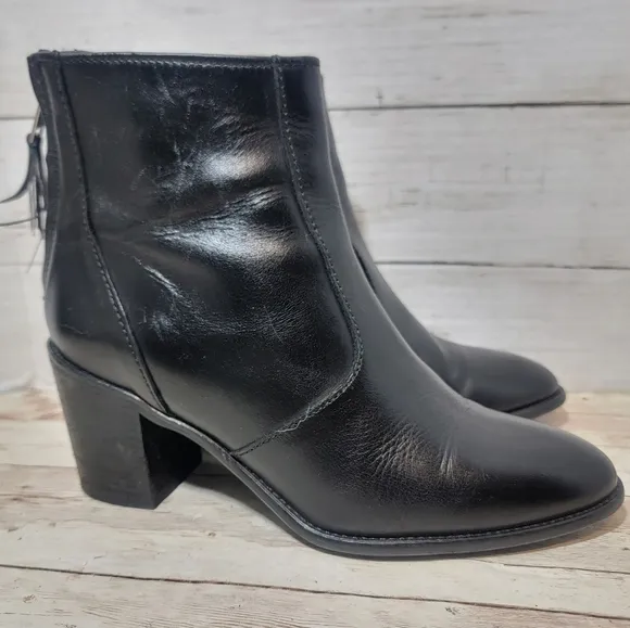 Madewell  Womens Leather Booties Ankle Boots Heels Back Zip B2061 Black Sz 7.5