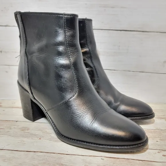 Madewell  Womens Leather Booties Ankle Boots Heels Back Zip B2061 Black Sz 7.5